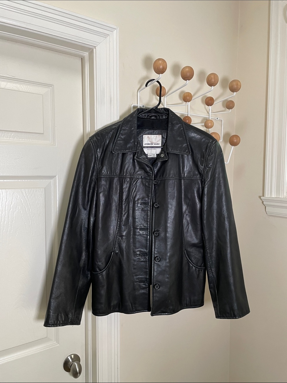 Andrew Marc - 90s Y2K Vintage Button Down Leather Jacket - Black - M